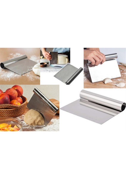 Paslanmaz Çelik Ölçülü Cetvelli Hamur Kesme Spatula, Ölçülü Çelik Kesici Kazıyıcı Spatula, Pasta Şekillendirici,
