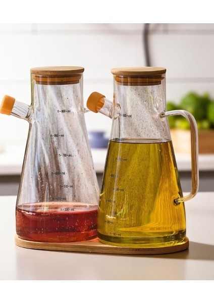 2'li Bambu Kapaklı Cam Yağdanlık ve Stand ile Birlikte Cam Yağlık- Sirkelik 900ML fiyatları