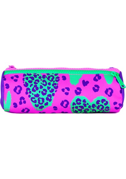 Leopar Kalp Desenli Kız Çocuk Üç Bölmeli Kalem Çantası 6004 modelleri