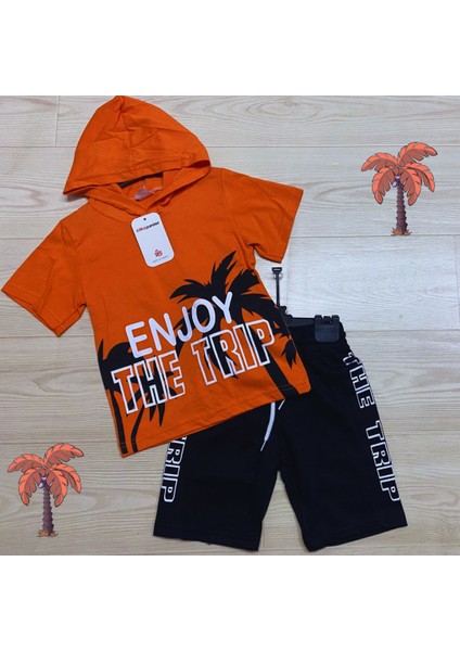 Enjoy Baskılı Kapüşonlu Palmiye Detaylı 2'li Erkek Takımı