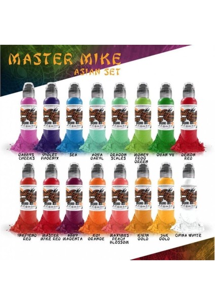 Master Mike Asian 16'lı Dövme Boyası Seti - World Famous Ink Dövme Boyası - 1OZ/30ML