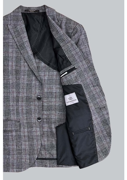 Koyu Gri Sivri Yaka Ekose Ceket 4237-24 modelleri