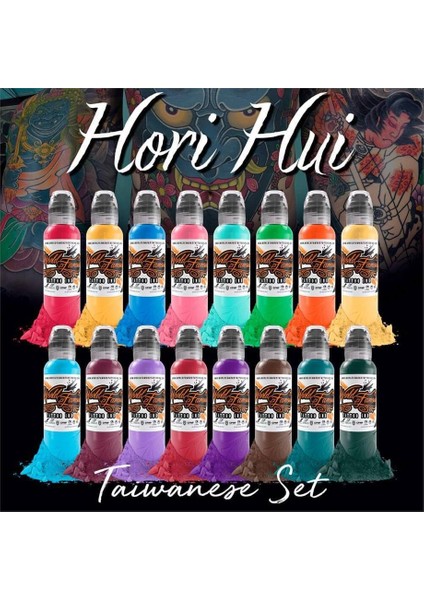 Hori Hui Taiwanese 16'lı Dövme Boyası Seti - World Famous Ink Dövme Boyası - 1OZ/30ML