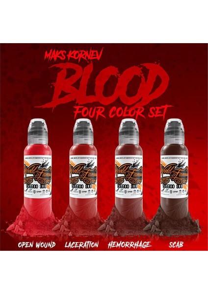 Mak's Blood 4'lü Dövme Boyası Seti - World Famous Ink Dövme Boyası - 1OZ/30ML