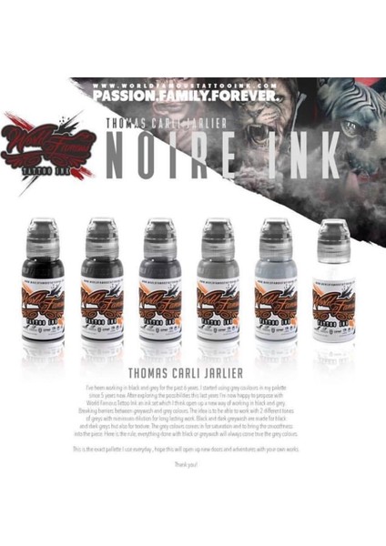 Thomas Carli Jarlier Noire Dövme Boyası Seti - World Famous Ink Dövme Boyası - 1OZ/30ML