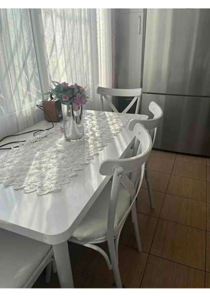 Kora Serisi Beyaz 70X110 Sabit Masa Yemek Odası Takımı,mutfak Masası Takımı 4 Adet Sandalye fırsatları