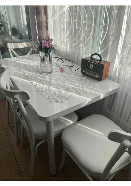 Kora Serisi Beyaz 70X110 Sabit Masa Yemek Odası Takımı,mutfak Masası Takımı 4 Adet Sandalye