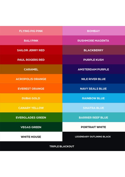 25 Color Set - World Famous Ink Dövme Boyası - 1OZ/30ML modelleri