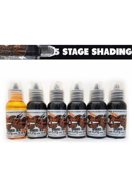 Five Stage Shading 5'li Gölge Boyası Seti - World Famous Ink Dövme Boyası - 1OZ/30ML (+Solüsyon)