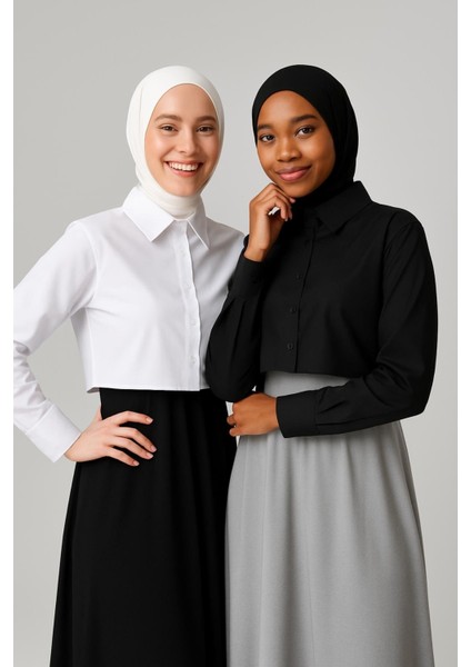 Mırach 2'li Paket Gömlekli Kolluk - Siyah ve Beyaz | Crop Gömlek Yarım Gömlek modelleri
