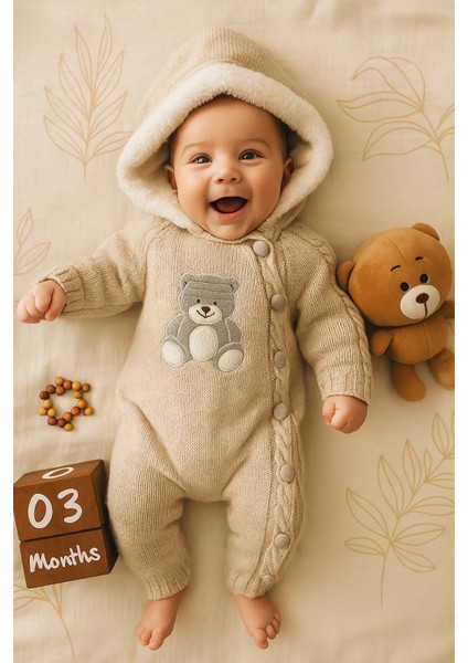 3-6 Ay Nipperland naturel cotton Baby Bej Triko Tulum