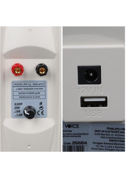 Magicvoice Mv-25 16 cm 80 Watt Komütatörlü Hat Trafolu Beyaz Sütun Hoparlör (2'li Takım) fırsatları