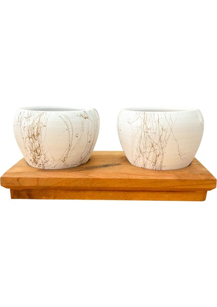 Bitki Tasarımı Ev Dekorasyon Aksesuar Beyaz Gold Saksı Ikili Ahşap Tabanlı Çiçeklik Saksı Saksılık