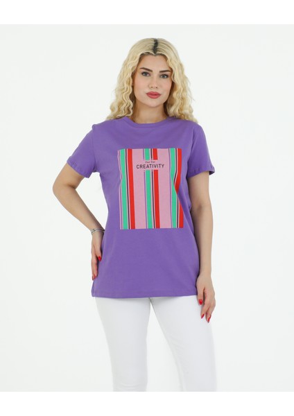 Creativity Baskılı Tshirt Mor