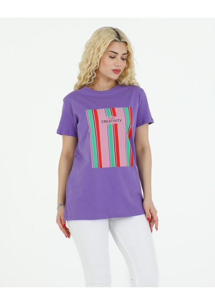 Creativity Baskılı Tshirt Mor fırsatları