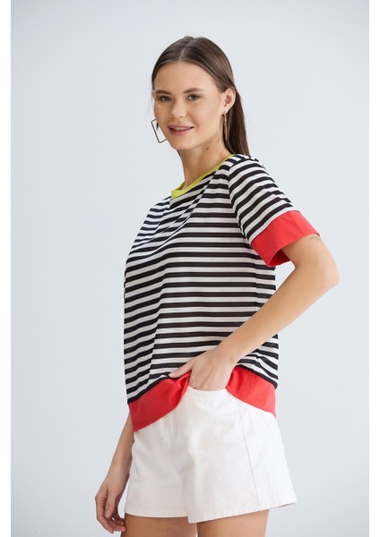 Etek ve Kol Bantlı Tshirt Nar indirimleri