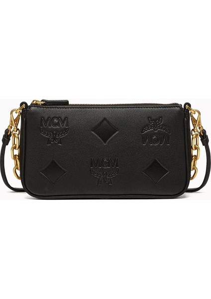 Aren Maxi Monogram Deri Çapraz Çanta Siyah, Zincir & Ayarlanabilir Askılı, Lüks Tasarım