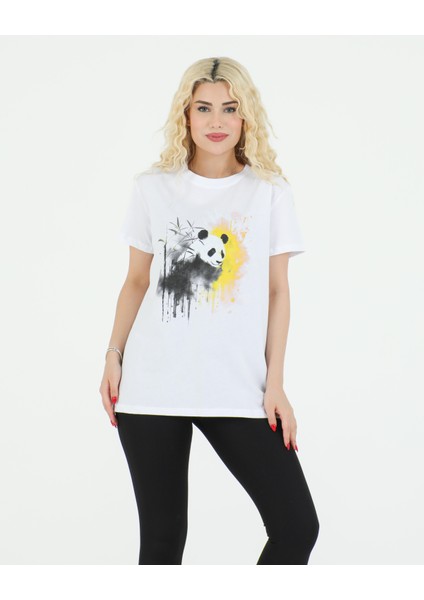 Panda Baskılı Tshirt Beyaz