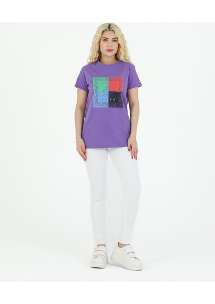 Şal Desenli Tshirt Mor fiyatları