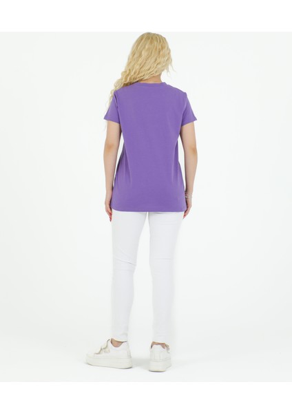 Şal Desenli Tshirt Mor indirimleri