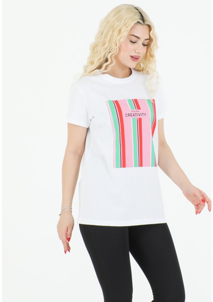 Creativity Baskılı Tshirt Beyaz