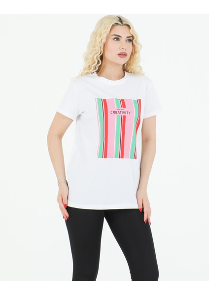 Creativity Baskılı Tshirt Beyaz fırsatları