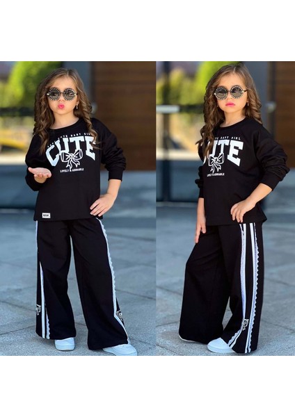 5-14 Yaş Kız Cute Baskılı Eşofman Takım- 6415500 - Siyah