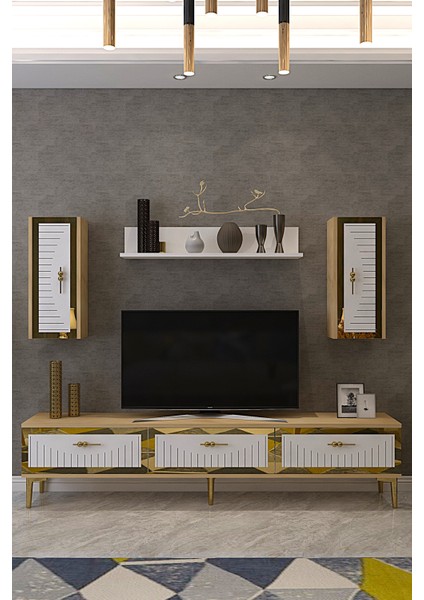 TVR1801DBG- Tuna Tv Ünitesi 180CM Safirmeşe- Beyaz- Gold