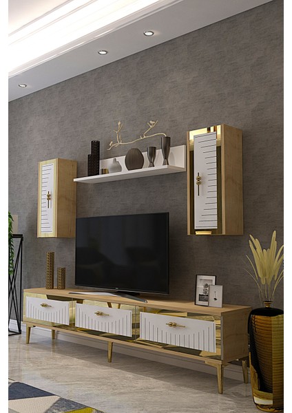 TVR1801DBG- Tuna Tv Ünitesi 180CM Safirmeşe- Beyaz- Gold fiyatları