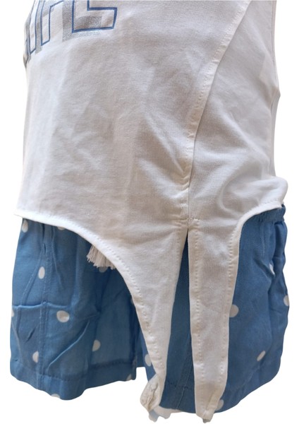 Kız Çocuk İkili Takım Baskılı Ekru T-Shirt ve Puanlı Mavi Şort fırsatları