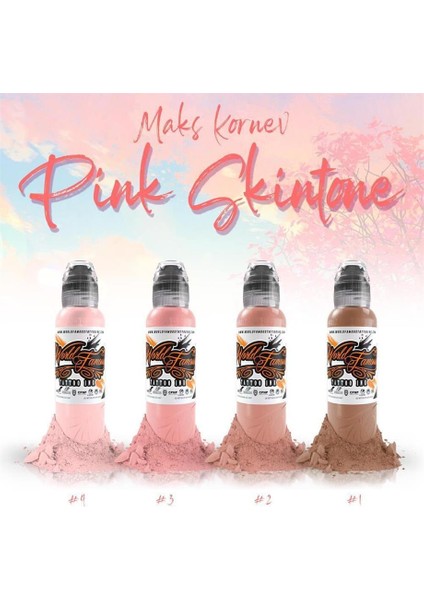 4 Bottle Mak's Pink Skintone Dövme Boyası Seti - World Famous Ink Dövme Boyası - 1OZ/30ML