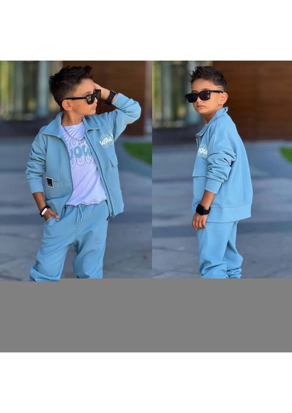 3-12 Yaş Erkek Wow Baskılı 3lü Eşofman Takım- 60275680 - Mavi