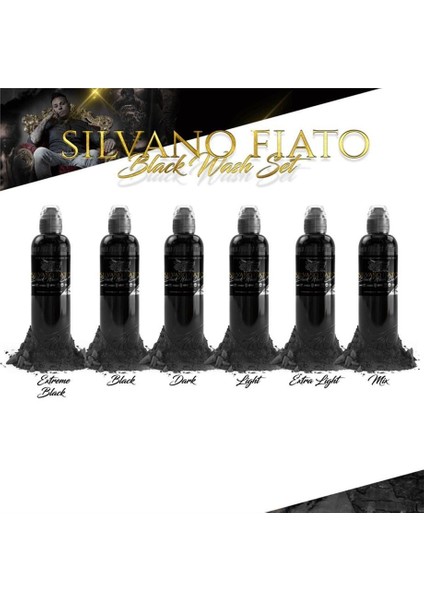 Silvano Fiato Black Wash 6'lı Dövme Boyası Seti - World Famous Ink Dövme Boyası - 1OZ/30ML
