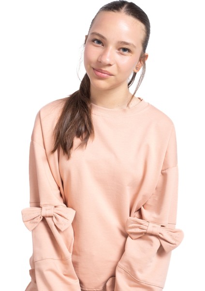 Bej Yırtmaçlı Paça Fiyonk Detaylı Kız Çocuk 2li Eşofman Takımı 21214 fiyatları