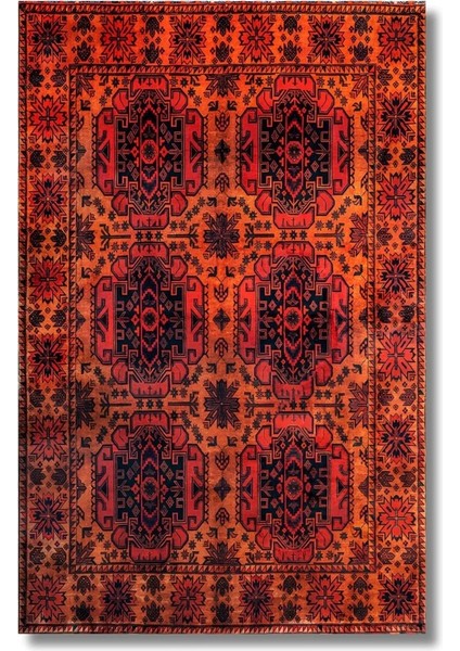 Drom Dokuma Taban Makinede Yıkanabilen Kilim Kaymaz Şönil Kırmızı Bohem Halı