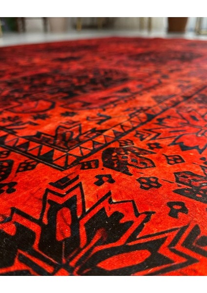 Drom Dokuma Taban Makinede Yıkanabilen Kilim Kaymaz Şönil Kırmızı Bohem Halı fırsatları