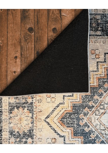 Drom Dokuma Taban Makinede Yıkanabilen Kilim Kaymaz Mavi Vintage Halı modelleri