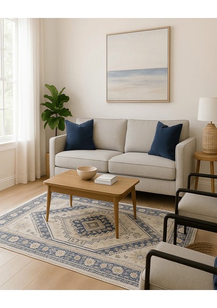 Drom Dokuma Taban Makinede Yıkanabilen Kilim Kaymaz Mavi Vintage Halı fırsatları