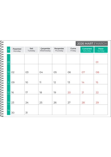 2026 Masaüstü Defter Planlama TAKVİMİ-23X33 cm modelleri