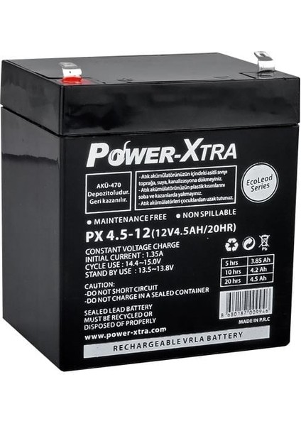 Ecolead - Pxec4.5-12 - 12V 4.5 Ah Kuru Akü -F2