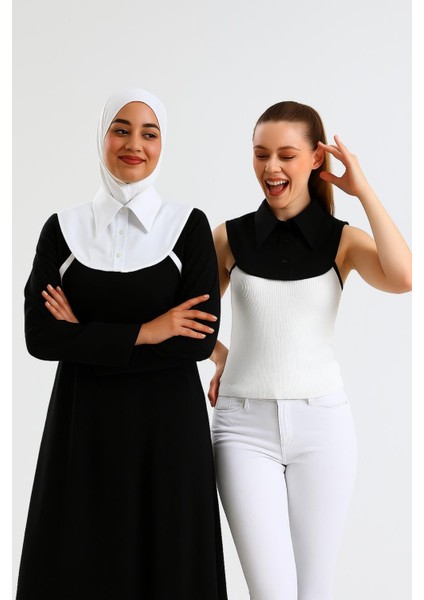 Mırach 2'li Paket Mini Gömlek Yakası - Siyah ve Beyaz | Içlik Gömlek Pratik Yaka Çıkarılabilir