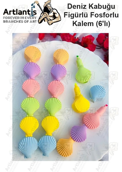 Istiridye Fosforlu Kalem Yumurtlayan 1 Paket 6 Renk Deniz Kabuğu Figürlü Işaret Kalemi Mini 6 Lı Fosforlu Kalem