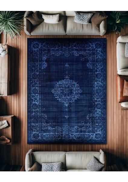 Drom Dokuma Taban Makinede Yıkanabilen Kilim Kaymaz Şönil Mavi Vintage Halı fiyatları