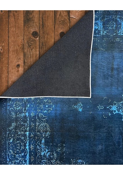 Drom Dokuma Taban Makinede Yıkanabilen Kilim Kaymaz Şönil Mavi Vintage Halı modelleri
