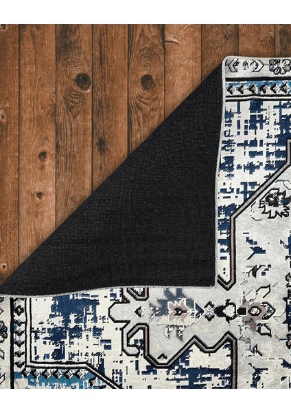 Drom Dokuma Taban Makinede Yıkanabilen Kilim Kaymaz Şönil Mavi Retro Halı modelleri