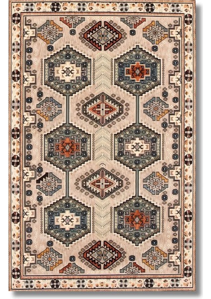 Drom Dokuma Taban Makinede Yıkanabilen Kilim Kaymaz Şönil Retro Halı