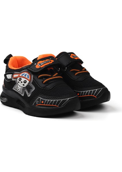 Unisex Bebe Siyah Oranj Figürlü Işıklı Cırtlı Sneaker Günlük Spor Ayakkabı