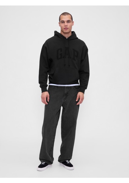 Erkek Siyah Heavyweight Oversized Logo Sweatshirt indirimleri