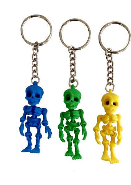 3 Tane Birlikte Hareketli Iskelet Anahtar Seti Sarı - Mavi - Yeşil Renkler Birlikte