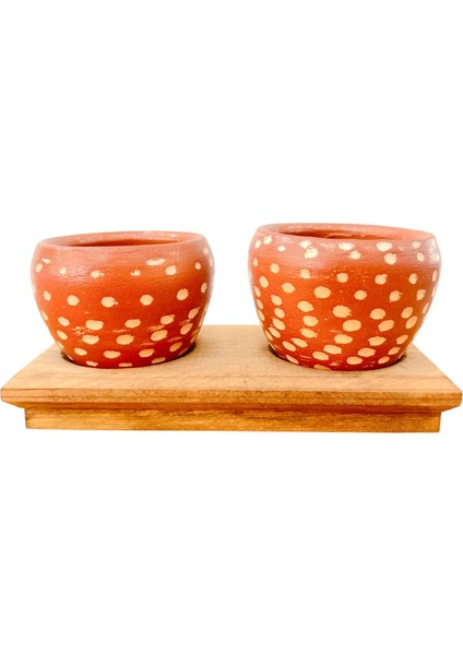 Bitki Tasarımı Ev Dekorasyon Aksesuar Beyaz Nokta Terakota Saksı Ikili Ahşap Tabanlı Çiçeklik Saksı Saksılık fiyatları